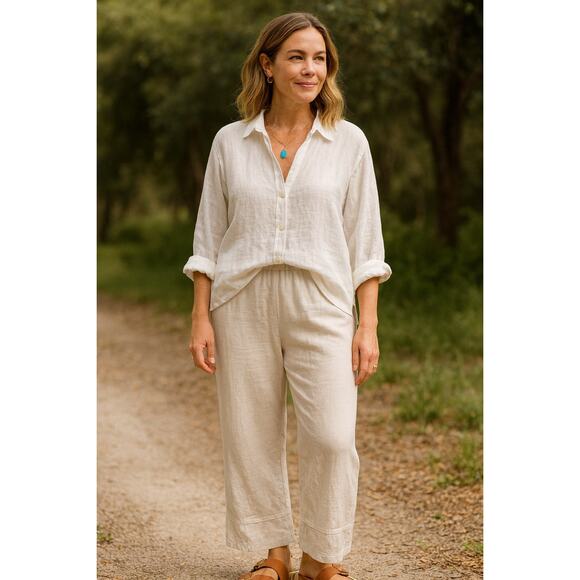 Bryn Walker 100% Linen Pants Size XXL Light Beige Wide Leg Full Length Lagenlook - Picture 1 of 12